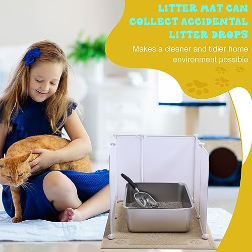 Pinkunn 2 Set Stainless Steel Cats Litter Box Large Metal Litter Box with 2 Cat Litter Scoop, 12 Litter Splash Shield and 2 Cat Litter Mat, Never Absorbs Odor (Cream White, 23.6 x 15.7 x 5.9 Inch)