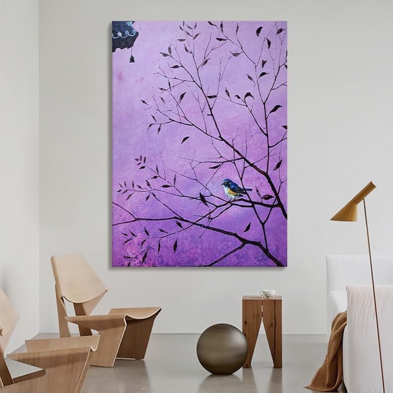 Art mural moderne de peinture oiseau branche pour decoration salon 80x100