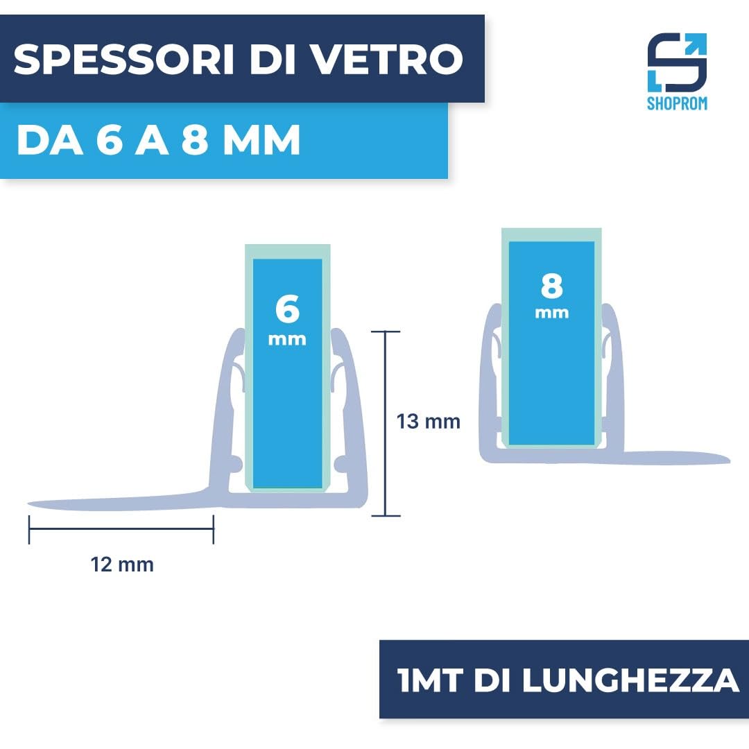 Guarnizione Box Doccia in PVC con Gocciolatoio per Vetri 6-7-8 mm, 100 cm, Trasparente, Antimuffa