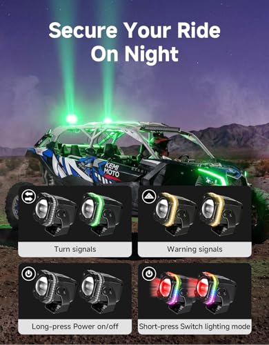 Image of KEMIMOTO Whipless LED Whip Lights, 2 Pack UTV Spot Beam Pods with RGB Halo