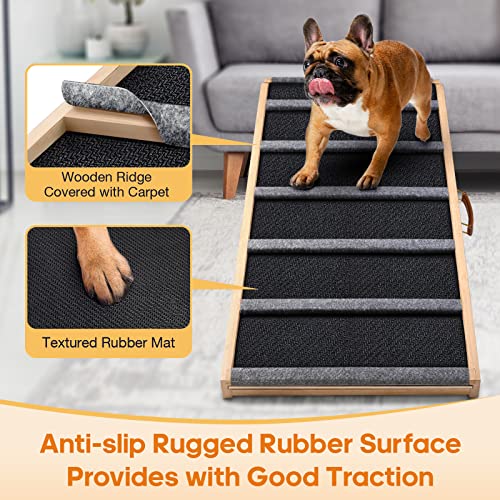 Dog Ramp for Bed - Extra Wide - Excellent Traction, Pet Ramp for Small Large Dogs to Get on Couch Car, Non-Slip Rubber Surface, 17’’W, Hold up to 200lb, Adjustable, Foldable (200LBS) - Image 3