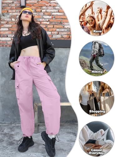 Image of Cromoncent Cargo Pants Girls & Women Parachute Pants Y2K Baggy Rave Clothes Waterproof with Pockets
