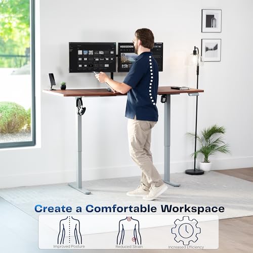 Image of VIVO Electric 71 x 30 in Standing Desk, Memory Height Adjustment, 1B Series, Holds 220 lbs, Dark Walnut Top Gray Frame, DESK-KIT-1G7D