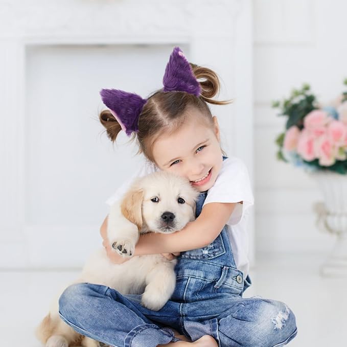 Cat Fox Wolf Fur Ears Headband,Halloween Furry Animal Ears Hair Hoop Cosplay Headwear Party Costume Accessories for Women Girls - Image 2