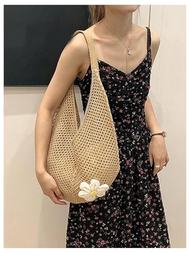 Bolso tote tejido de ganchillo con apliques florales para mujer, ideal para verano, playa y vacaciones miniatura 2