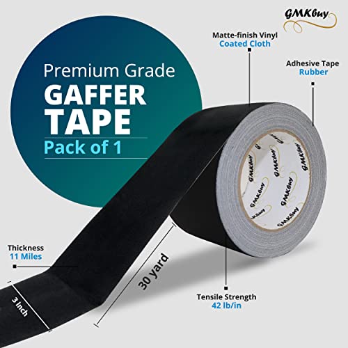 Image of 3 in x 30 Yd Black Gaffers Tape - Heavy Duty, Non-Reflective, Easy to Tear, Waterproof Matte Gaffer Stage Tape - Gaff Cloth Tape for Photography, Filming Backdrop & Production