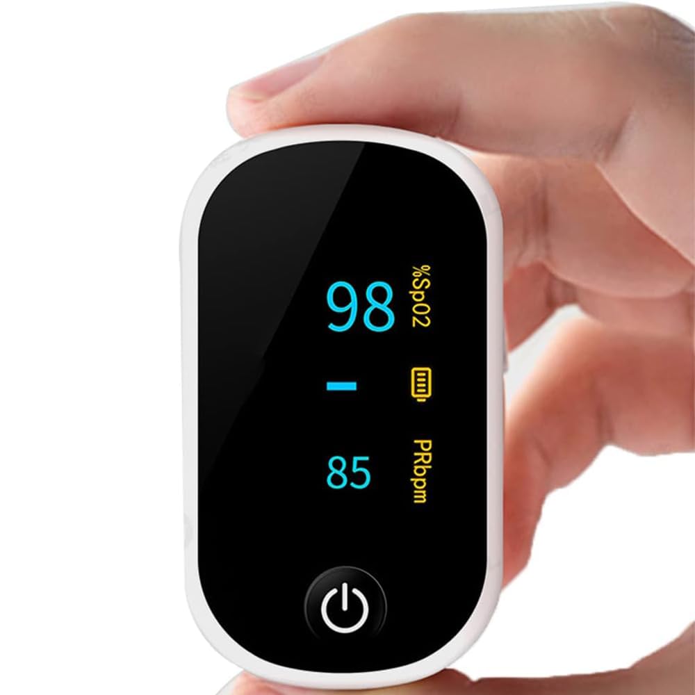 Pulsossimetro da Dito, Monitor della saturazione dell'ossigeno nel Sangue e Monitor della frequenza cardiaca, con Schermo OLED, Guscio in Silicone, nessun sensore, spegnimento Automatico, con Cordi