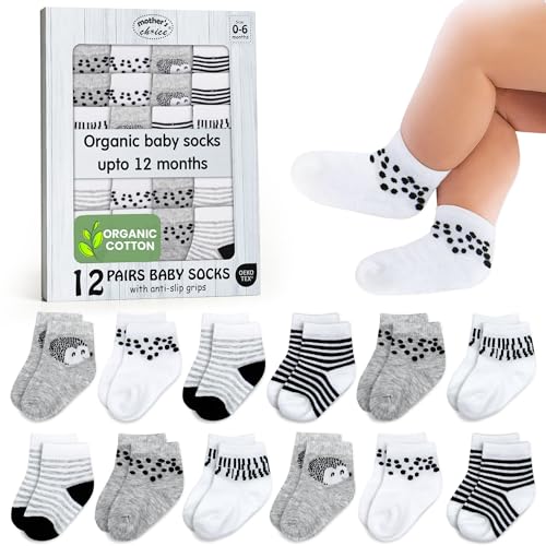 Image of Mother's Choice Organic Cotton Baby Socks 0-6 Months - 12 pairs Unisex, Soft and Cozy Infant Socks, Gentle Newborn Socks for Boys & Girls, Daily Use, Newborn Gift And Infant Comfort