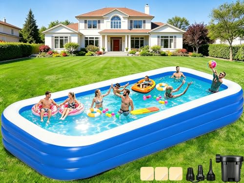Image of Extra Large Inflatable Swimming Pool for Adults - 180'' x 76'' x 22'' Extra Large Blow-Up Pool Oversized Thickened Family with Pump, 15FT Extra Long Inflatable Pools for Backyard, Easy Set Big Pool