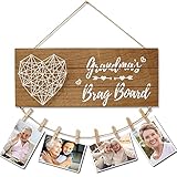 Grandma’s Christmas Thanksgiving Day Gifts Wooden Photo Holder Brag Board for Grandmothers Nana Wood Pictures Frame with DIY Clips from Granddaughter and Grandson Grandkids