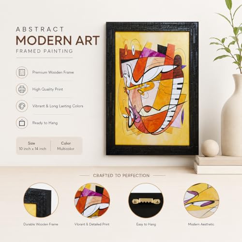 Peinture moderne abstraite encadrée tableau multicolore bois 25x35cm