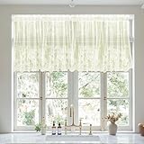 Scheibengardine Halbtransparent Vorhänge Bistrogardine Kurzstores Fensterschal mit Blumen Kurzgardine für Fenster Küche Wohnzimmer BxL 137 * 61cm Beige