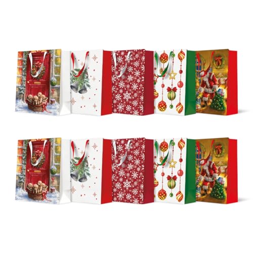 PAW - Weihnachtstüten 25 x 20 x 10cm - 10 Stück | Mix aus 5...
