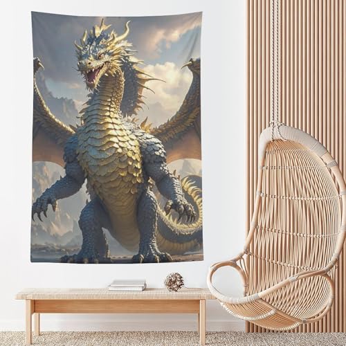 Tapisserie murale luxe dragon doré vintage grand tissu décoration murale douce de salon