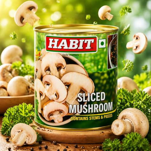 Image of HABIT Button Mushrooms Sliced- 800g x Pack of 3| Tender & Mildly Flavored | Ideal for Salads, Soups, Pastas, Gravies, Starters & More | Ready-to-Use Mushrooms for Everyday Cooking