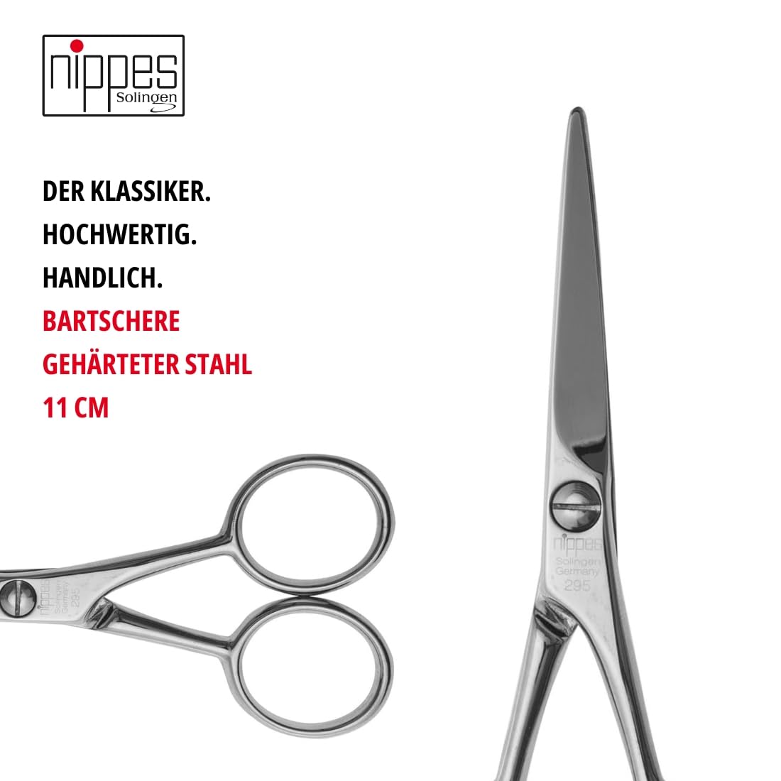 Tijeras para barba Nippes Solingen, 1 pieza, acero niquelado, 11 cm
