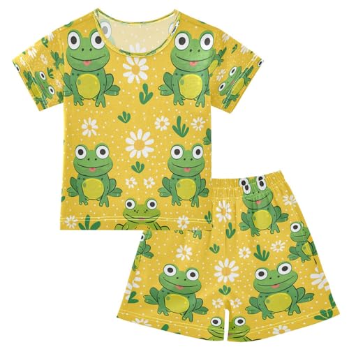 senya Short Sleeve Pajamas Sets Summer Cotton Sleepwear Frogs on Yellow Background