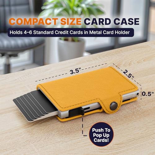 Image of Conceal Plus Pop Up Wallet for Women | Slim RFID Blocking Card Holder for Small Purse & Crossbody Bag | Compact Metal Wallet 4-6 Card Capacity | Saffiano Orange