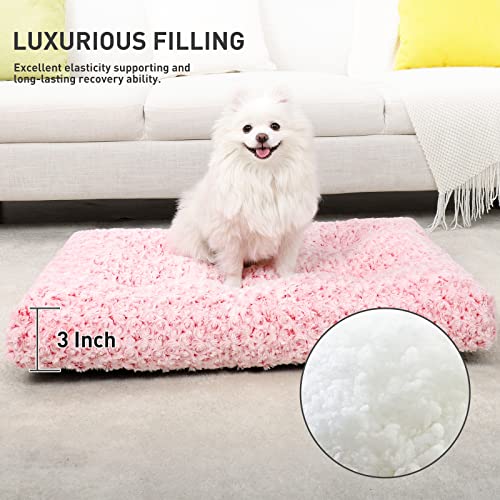 Image of KSIIA Washable Dog Bed Medium Size Dog Crate Bed Plush Pet Mat 29 inchx21 inch Pink | Deluxe Plush Comfy Kennel Pad, Anti-Slip Bottom,Deep Sleeping Mat for Medium Dogs,Machine Washable for Easy Cleaning