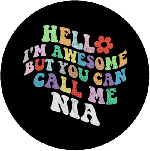 Miniatura 3 de Retro Groovy Hello I'm Awesome But You Can Call Me Nia PopSockets Standard PopGrip