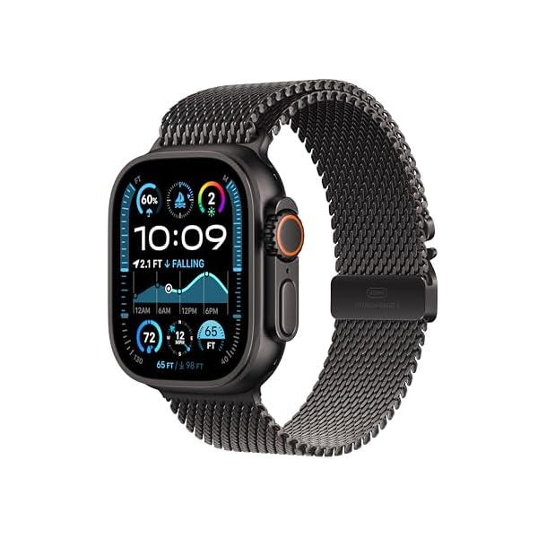 Apple Watch Ultra 2 [GPS + Cellular 49mm] Smartwatch, Sport Watch with Black Titanium Case with Black Titanium Milanese Loop – Large. Fitness Tracker, Precision GPS, Action Button, Carbon Neutral