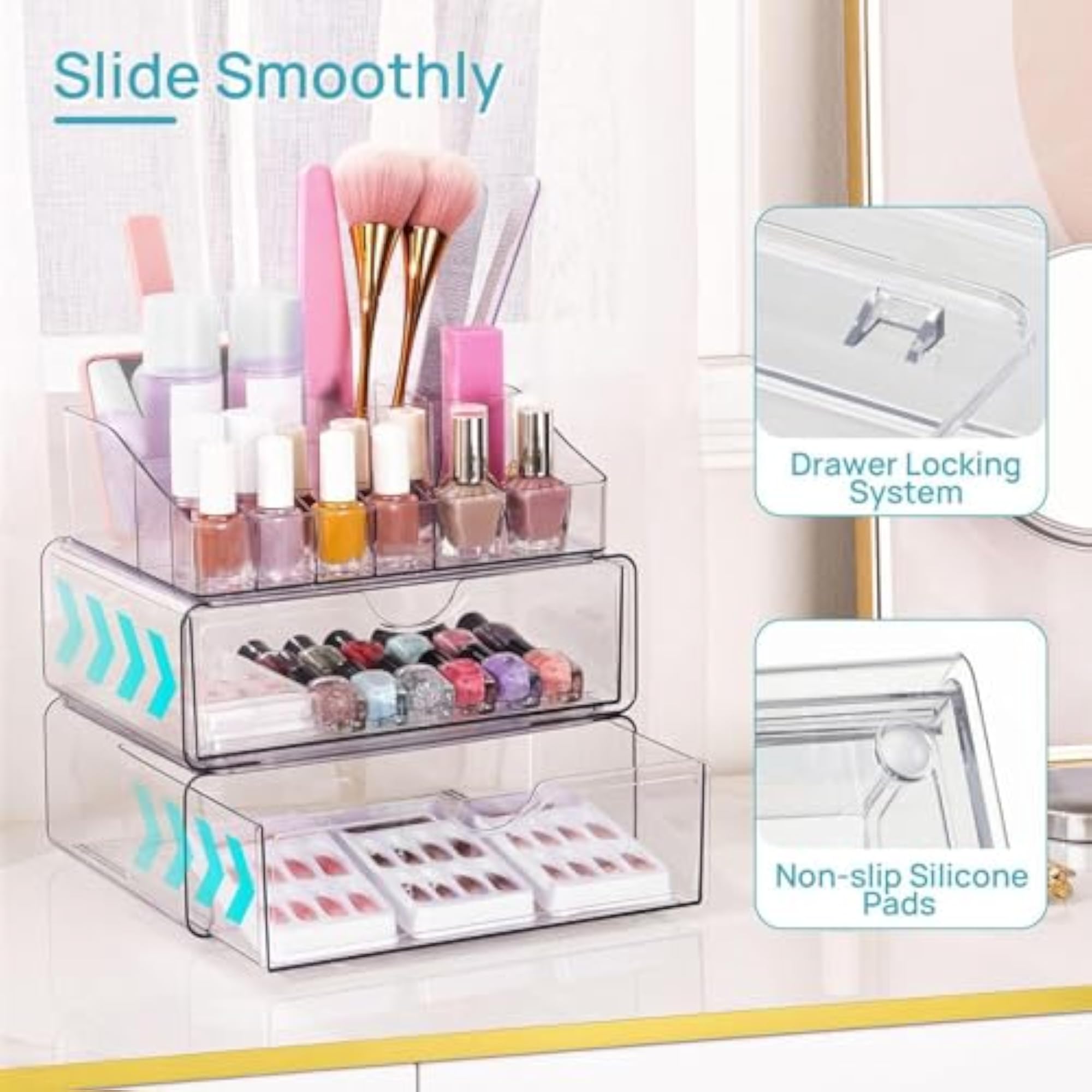 Makeup Organizer with 2 Drawers Cosmetic Display Case