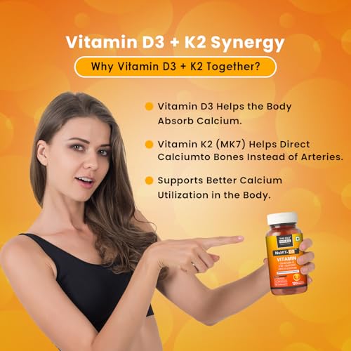 Image of Nuvit-D3, Vitamin D3 K2 MK7 Tablets, Vitamin D3 (Lichen) + K2 for Bone Strength & Calcium Absorption, Heart & Immunity Support, High Absorption Formula (120 Tablets)