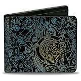 Buckle-Down Rick & Morty Cartera de cuero vegano para hombre con billeteras, ranuras para tarjetas y soporte para identificación, Portal Chase e Icons Collage, Negro -, 4.0' x 3.5', Casual