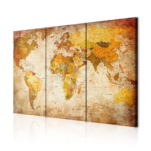 decomonkey - Tableau Acoustique Carte du Monde 135x90 3 Pièces - Impression sur Toile Décoration Maison Isolation Peinture Image Phonique Déco Bureau Panneaux Acoustiques