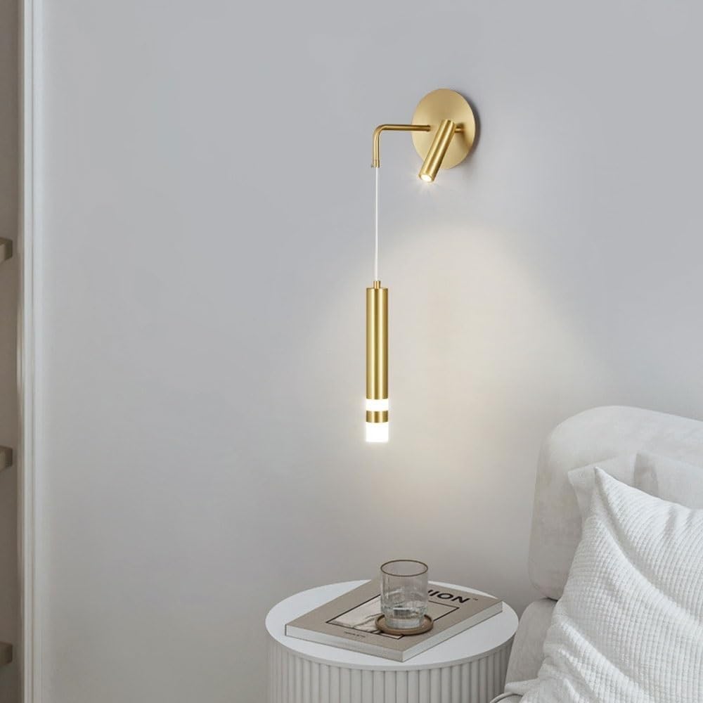 Złota lampa ścienna LED z połowy wieku, lampa cylindryczna z obrotowym reflektorem, minimalistyczna lampa wisząca do salonu, kuchni, zlewu, sypialni, korytarza.