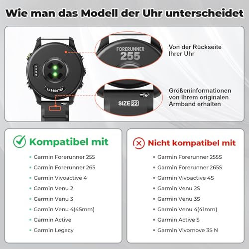 ANBEST 22mm Armband für Garmin Vivoactive 4/Forerunner 255/265/Venu 2, 22mm Silikon Quick Release Armband Kompatibel mit Gear S3/Huawei… – Ansicht 2