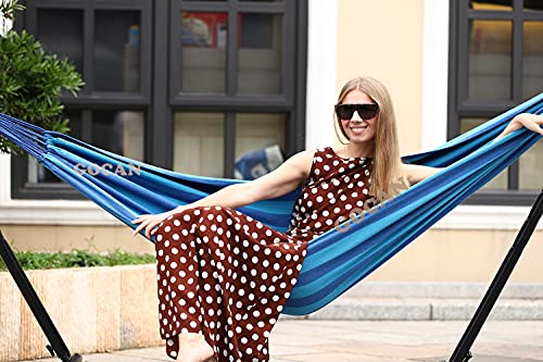 Image of GOCAN Brazilian Single Hammock 1 Person Canvas 200X100cm Total Length 310cm Load 250kg Cotton Hammock for Garden Backyard Outdoor and Indoor