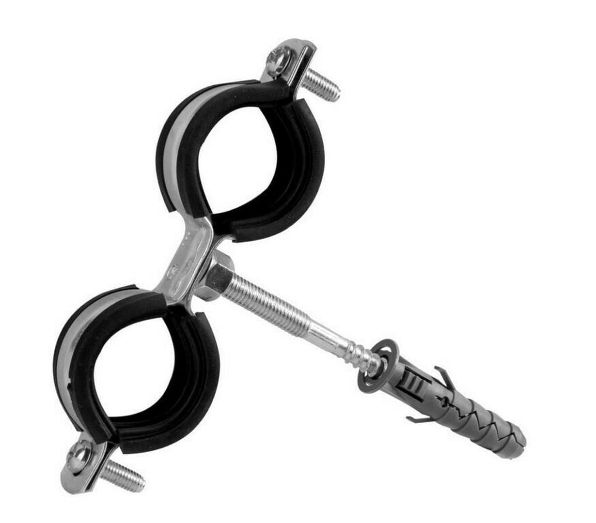 Set 10x Collari Doppi per Tubi + 10x Tasselli + 10x Viti a Legno – Kit di Fissaggio Tubo Facile | Per Installazioni Idrauliche e Riscaldamento – 3/4" 25-31mm