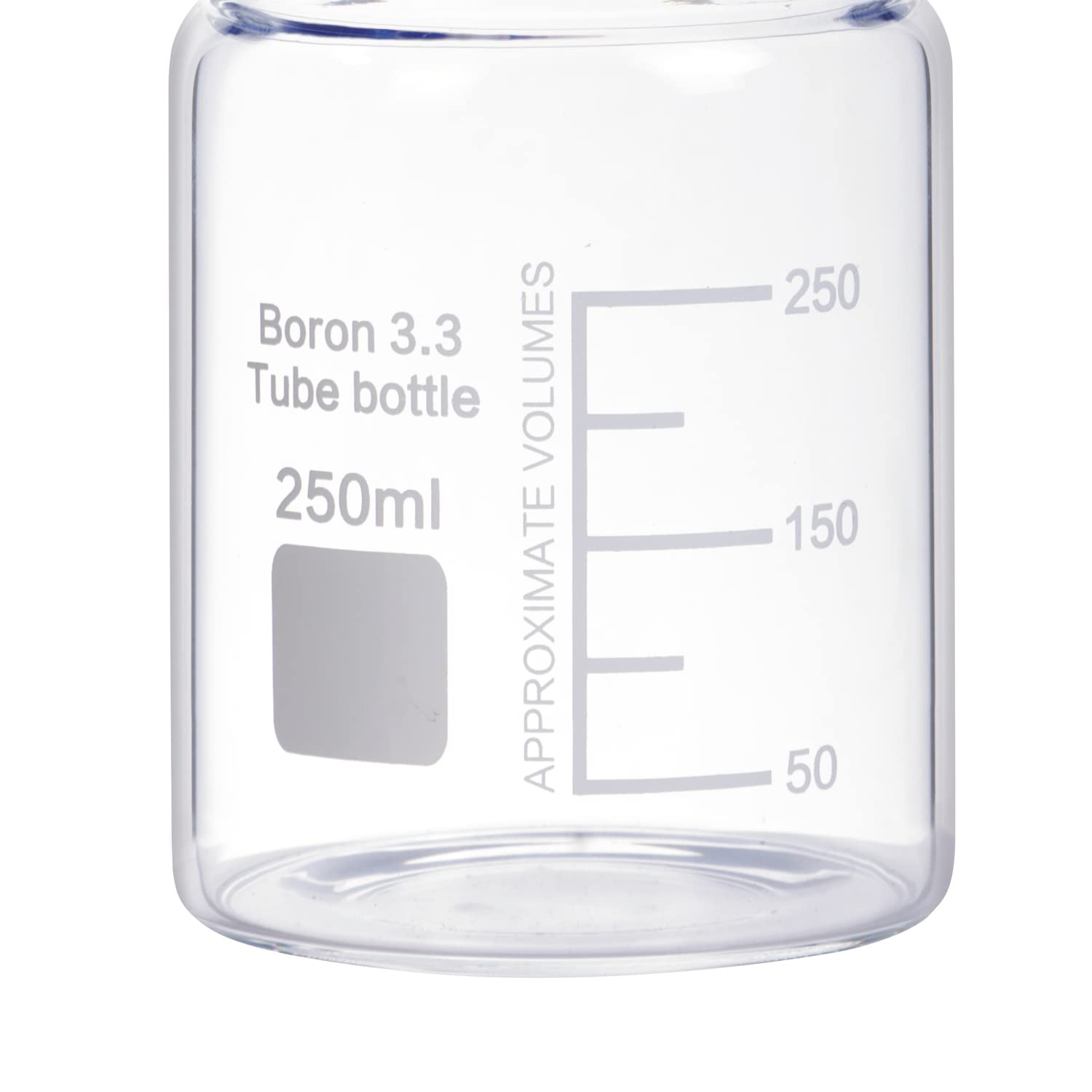 Paquete de 3 botellas de vidrio de laboratorio graduadas de boca ancha de 250 ml con tapón de rosca de polipropileno azul GL70