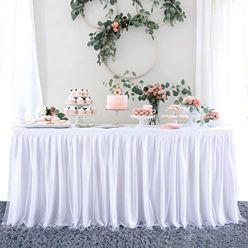 Exclusive Discount 90% Price Tulle White Table Skirt 9FT for Round or Rectangle Tables Dessert Tutu Table Skirting for Wedding Baby Shower Birthday Party Decorate(L 9(ft),H 30in)