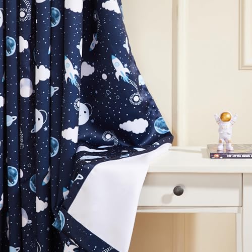 Image of Amazon Basics - Kids Room Darkening Digital Printed Window Curtains, 80-85% Room Darkening | 5 Feet |Set of 2| Digital Print | Kids Curtain |for Living Room and Bedroom | 115cmx 150cm, Design-Galaxy