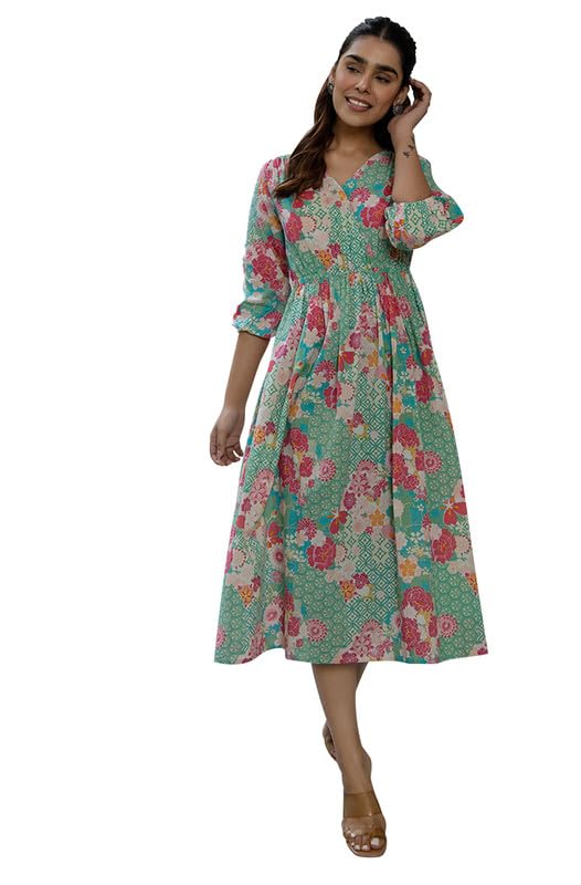 JanasyaWomen's Georgette Floral Printed A-line Dress