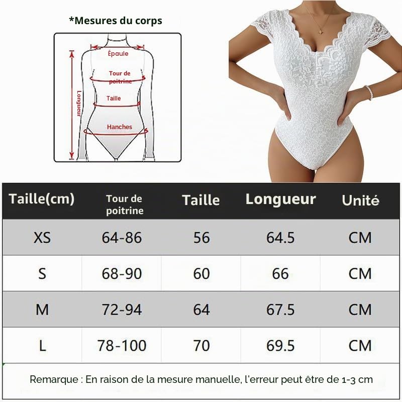 Haibang Body en Dentelle pour Femmes Body Sexy Chic Bodycon Bodysuit Manche Courte Col V Dentelle Top Moulant Haut Shirt Transparente Dos Nu Une Pièc Combinaisons Jumpsuit Élégant Lingerie Clubwear