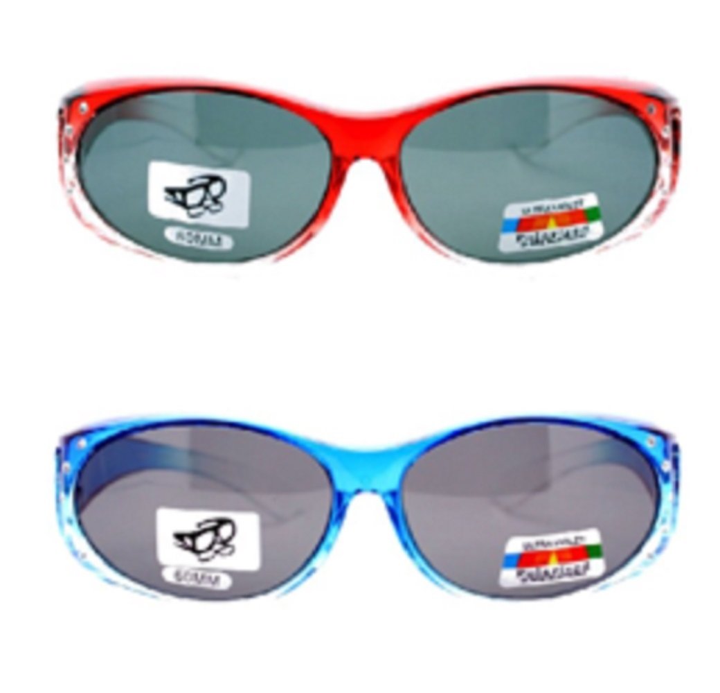 2 occhiali da sole da donna polarizzati con strass (blu, rosso)
