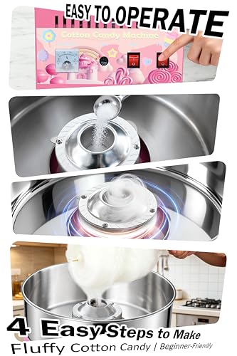 Image of 1000W Commercial Cotton Candy Machine,3-4 Per Minute | 38cm Stainless Steel Bowl, Easy Double Switch, Sugar Scoop, for Carnival Party Commercial Events (US Plug)