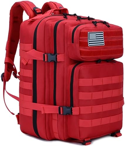 Mochila táctica militar de 45L para hombres y mujeres Bug Out Bag Assault Pack Molle Daypack Senderismo Trekking Mochila, Rojo -, Grande, Atlético
