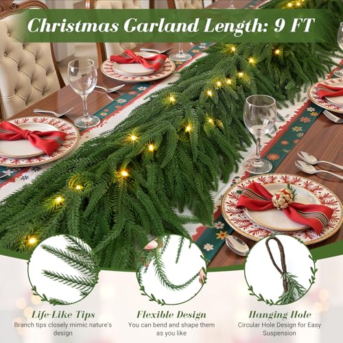 9FT Artificial Christmas Garland with Lights, Norfolk Pine Garland - image 5