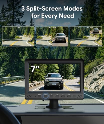 Image of RV Backup Camera System with Front & Rear View Camera, 7'' Split Screen for RV Truck Trailer Camper, 1080P HD DVR Loop Recording, Plug & Play, Night Vision, IP69 Waterproof, Wide Angle, 32GB SD Card