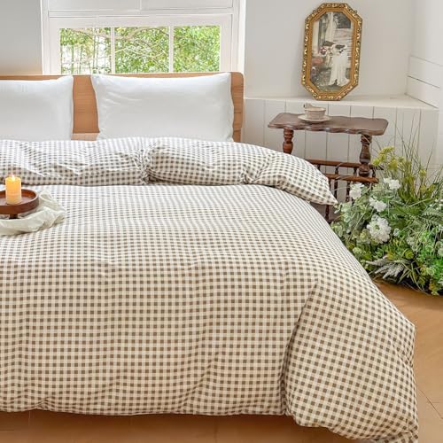 Tan Gingham Cotton Weighted Blanket Cover 48"x72", Taupe Checked Plaid Duvet Cover for Weighted Blanket, Grid Cotton Heavy Blanket Duvet Cover (Tan Gingham, 48"x72") by NSNLGSGC - Image 7