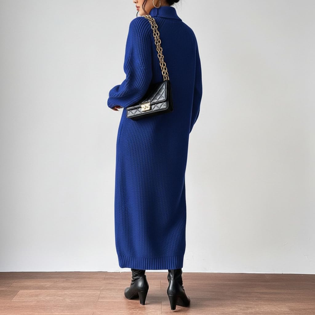 Women's Winter Knitted Sweater Dress Oversized Long Sleeve Turtleneck Loose Pullover Maxi Sweater Dress