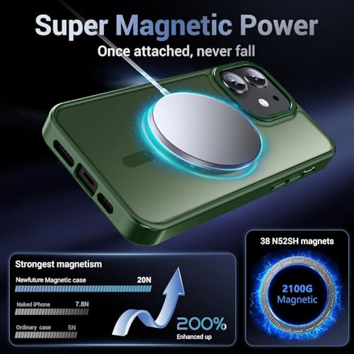 Newfuture Designed for iPhone 11 Case with Strong Magnetic [13 FT Military Drop Protection] [Compatible with Magsafe] Slim Translucent Matte Shockproof with Anti-Fingerprint Phone Case, Dark Green — view 3