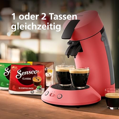 Philips Senseo Original Plus Kaffeepadsmaschine - Kaffeestärkeauswahl, Coffee Boost Technologie, Recycling-Kunststoff, Sanftes Rot (CSA210/35)