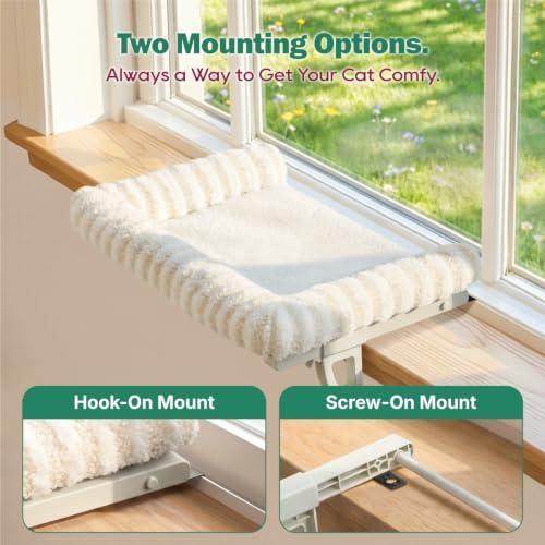 Zakkart Mellow Cat Perch for Windowsill, Hook-On or Screw-On Installation Pet Window Perch, Machine Washable Bed, Heavy Duty Cat Hammock Shelf for Large Cats, Holds up to 40 lbs (Beige, Large) — view 3