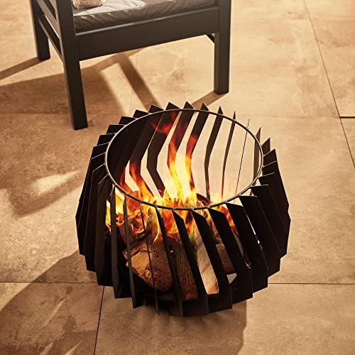 VonHaus Fire Pit  Vortex Firepit with Poker  Outdoor, Garden, Patio Heater/Burner for Wood & Charcoal  Strong Steel Construction  Black