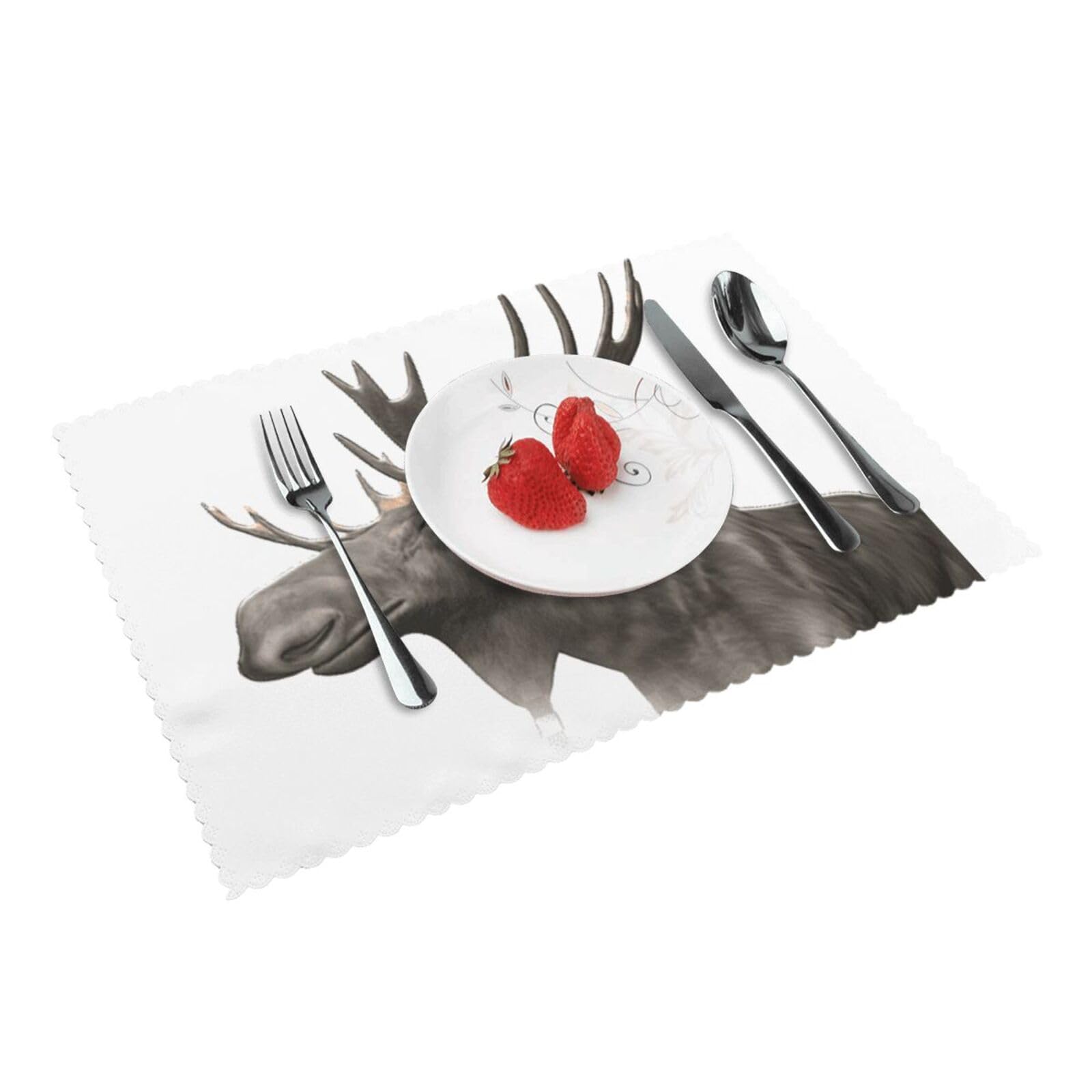 Bnvsadc Moose 4 Pcs Heat Resistant Placemat 45X30 Cm, Printed Non-Slip Place Mats For Kitchen Dining Table Indoor Outdoor